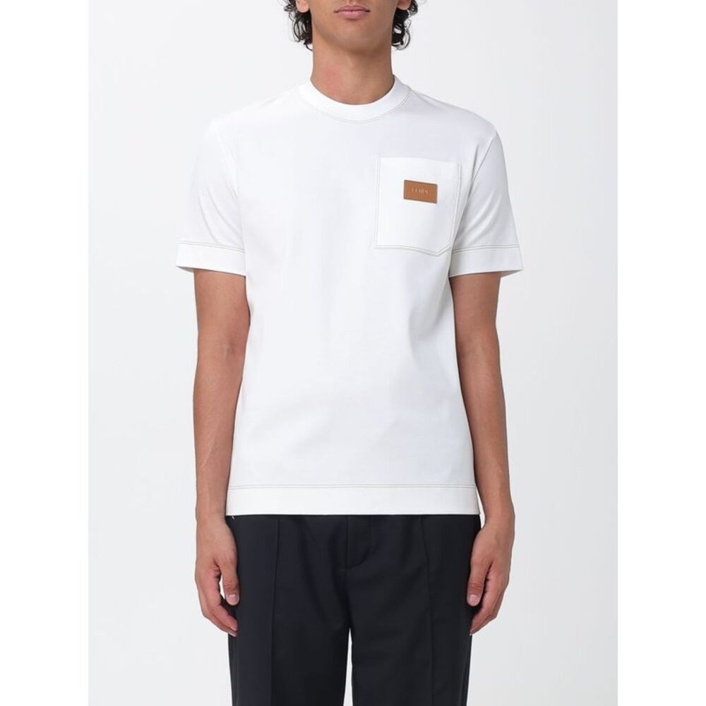 Fendi Men Cotton Fendi T-Shirt With Patch Pocket And Applied Logo